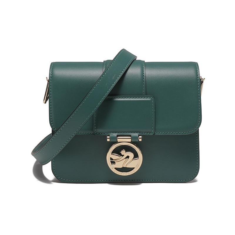 Longchamp Box Trot 18 Snap Flap Closure Adjustable Shoulder Strap Leather Small Square Shoulder Crossbody Bag Women Bags Pine-Green 10174HAU139