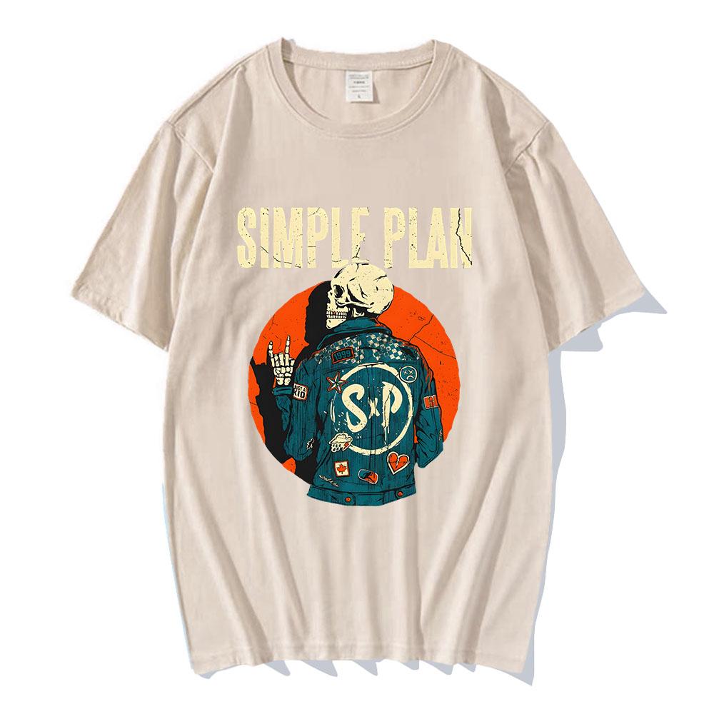 Летняя футболка SKELETON JACKET SIMPLE PLAN Дизайн группы Печать Футболки Унисекс Уличная одежда Круглый вырез Короткий рукав Мужские Футболки Графическая футболка