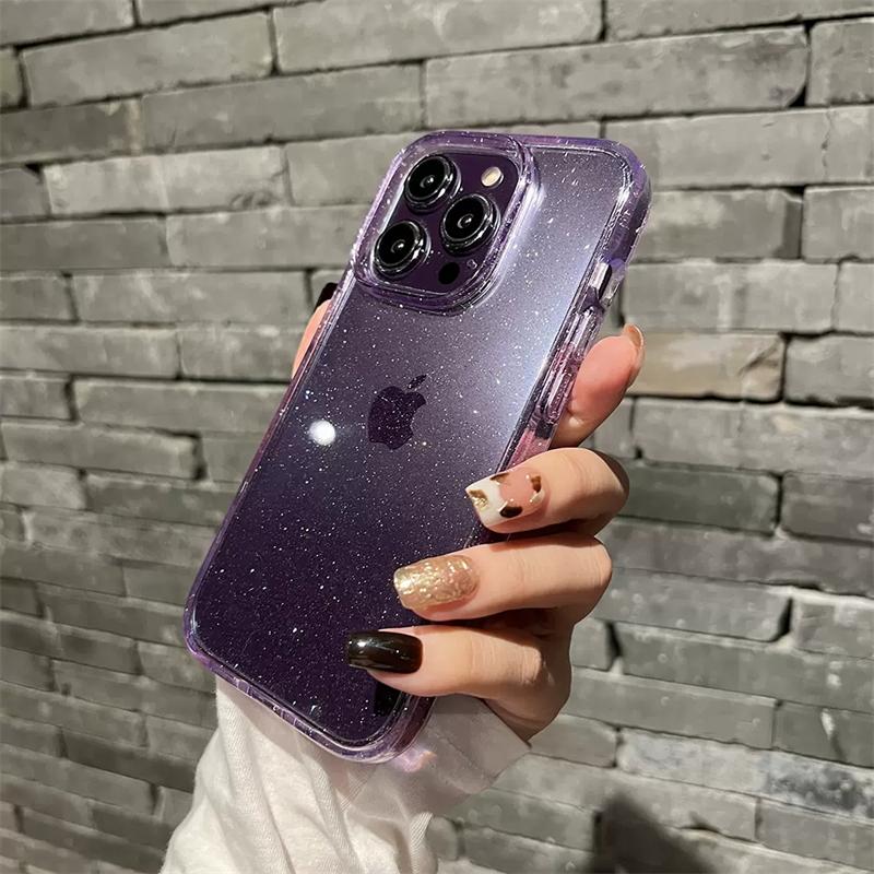 Роскошный блестящий фиолетовый прозрачный чехол для iPhone 16 Pro Max 15 14 Plus 13 12 11 X XR XS Прозрачная акриловая противоударная крышка