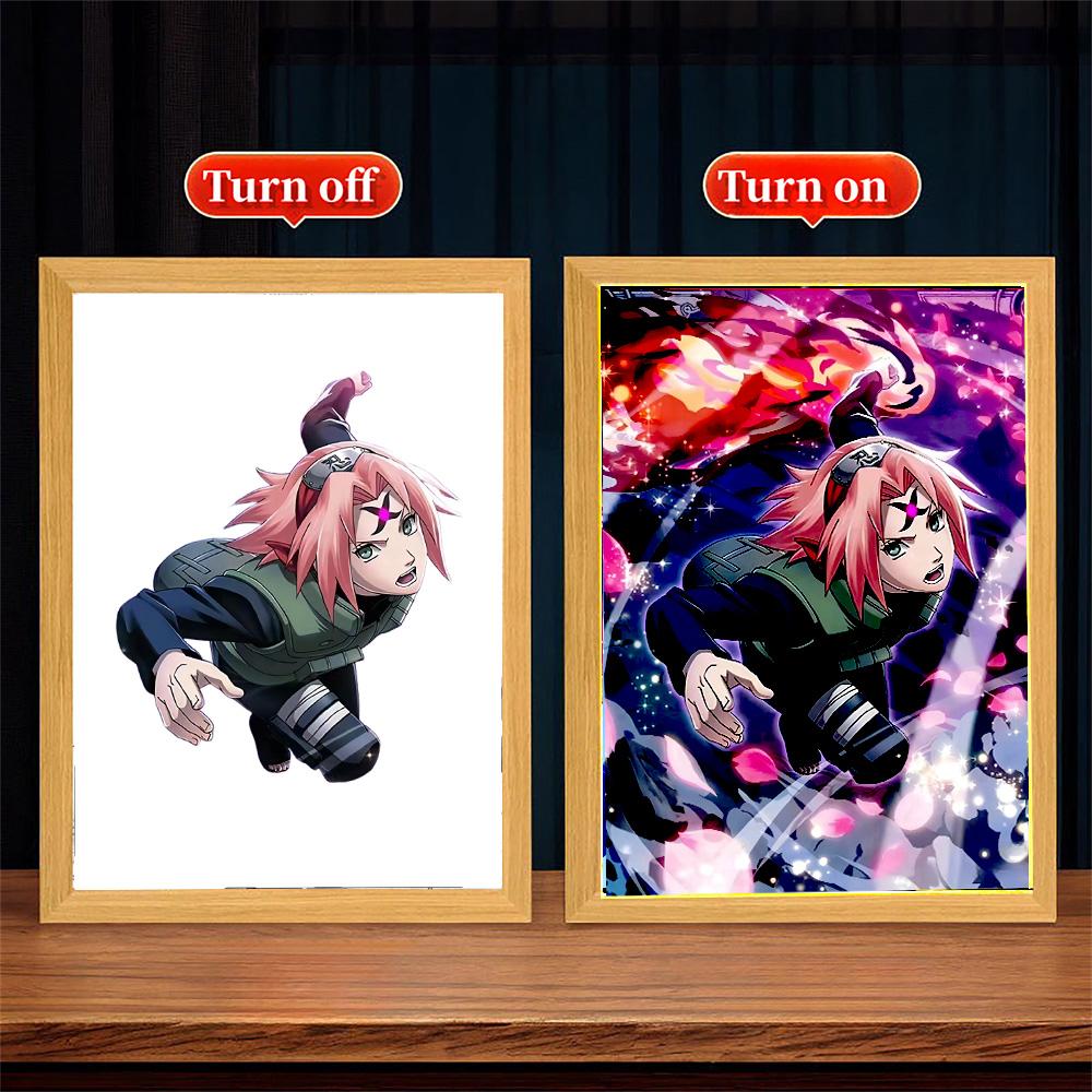 Фото рамка с световой кистью Фигурка Наруто Саске Гаара Светодиодный ночник Аниме фигурка Декор для спальни Рождественский подарок Лунная лампа