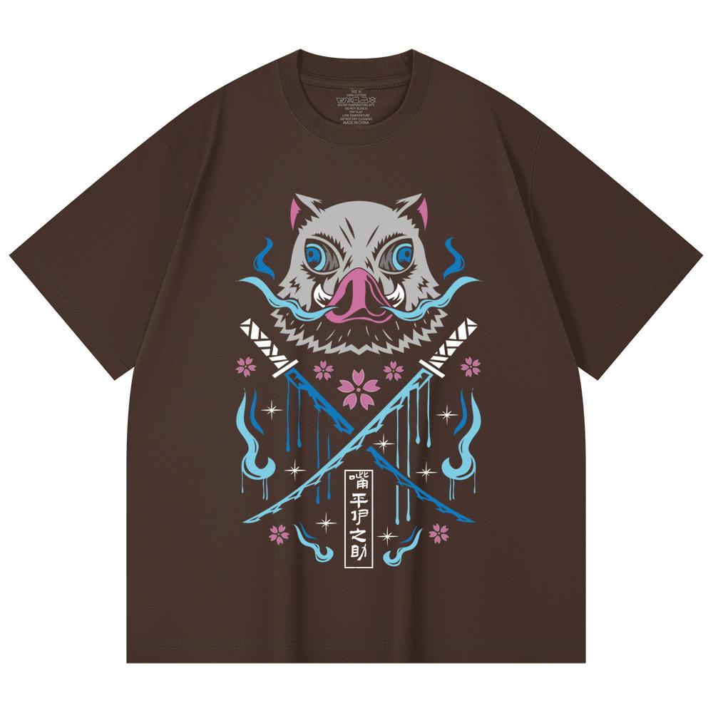 230 Gsm 100% Cotton Demon Slayer V97 Inosuke Print Unisex Heavy Cotton T Shirt