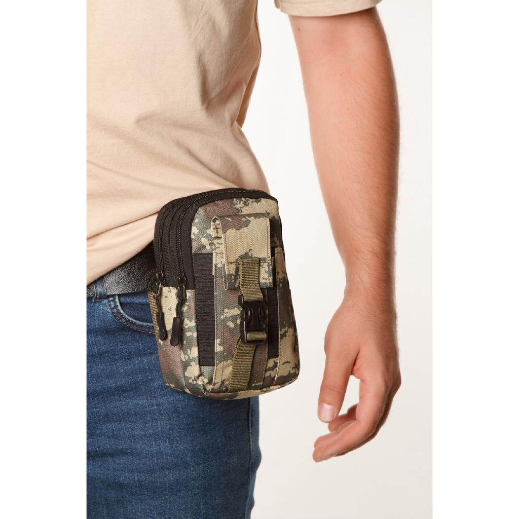 Men's Black Water Resistant Tactical Waist Bag With Belt Strap And Phone Compartment (outdoor, Work) (18x11 Cm)