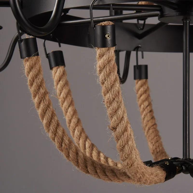 Американская сельская ретро-люстра для чердака, свеча из пеньковой веревки, лампа из веревки, кофейный бар, кованое железо, украшение для дома, светильник
