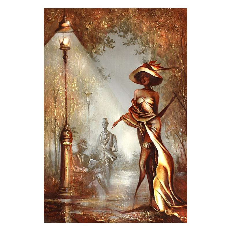 Золотая пара с зонтиком, городской пейзаж, холст, живопись, постеры, принт, абстрактные романтические настенные художественные фотографии для комнаты, домашний декор