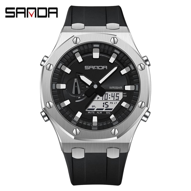 Sanda Octagonal Oak Men's Electronic Sports Watch - Waterproof, Lightweight, with Alarm Clock