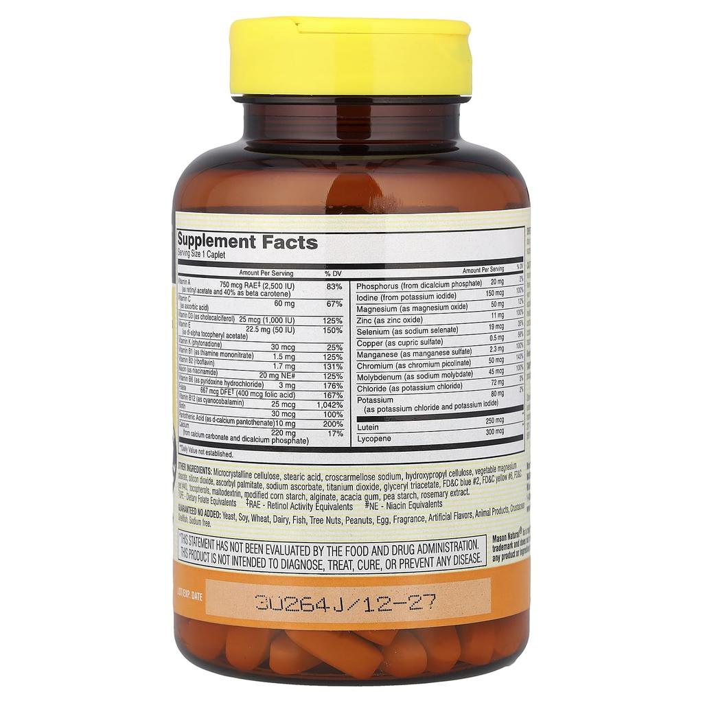 Mason Natural Vitrum 50+ Adult Multi, Iron-Free, 180 Tablets