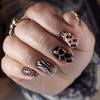 24PCS Spicy Cool Short Almond False Nails with Glue Brown Leopard Print Simple Patterns Fake Nails for Women Detachable Press On