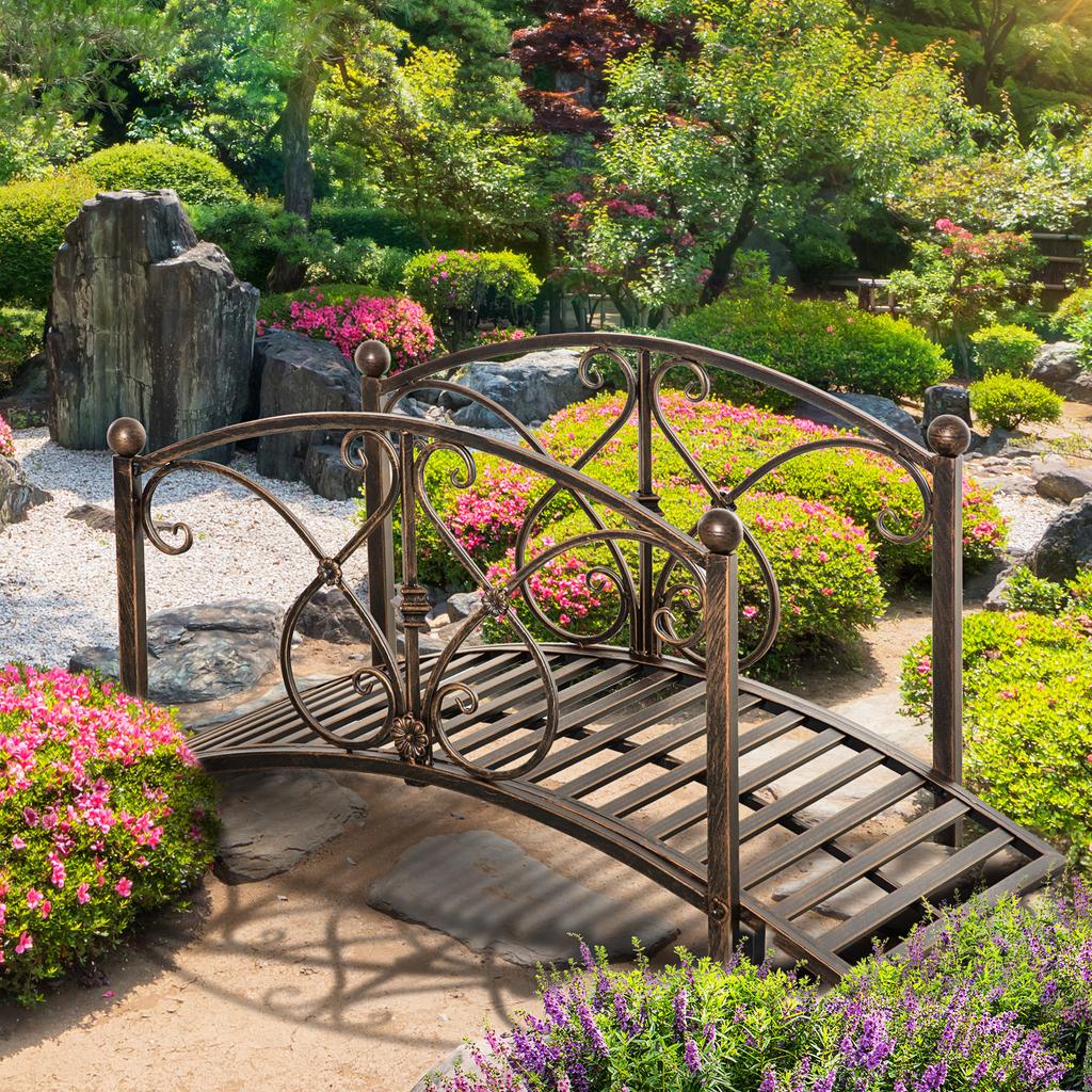 Vintage Garden Bridge with Floral Elements, in Metal, 99x68x53cm, Black