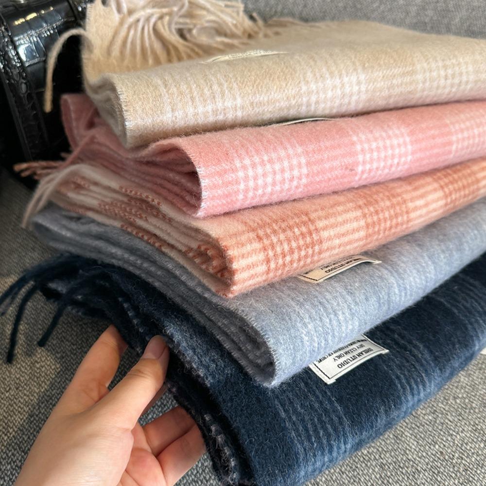 Long Plaid Scarf Tassel Wool Neckerchief Sweet Cashmere Scarf  Winter