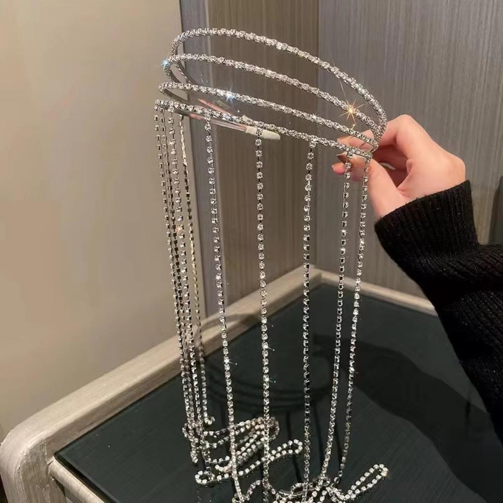 Reflection Rhinestones Tassel Headband Luxury Shiny Hair Accessories Girls Headwear  Women