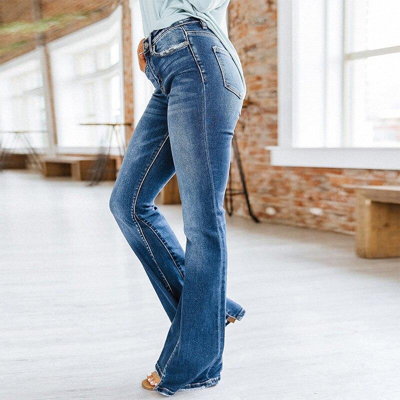 Office Lady Blue High Waist Denim Jeans For Women Spring Sexy Solid Skinny Flare Pants Fashion Female Jeans Mujer 25663