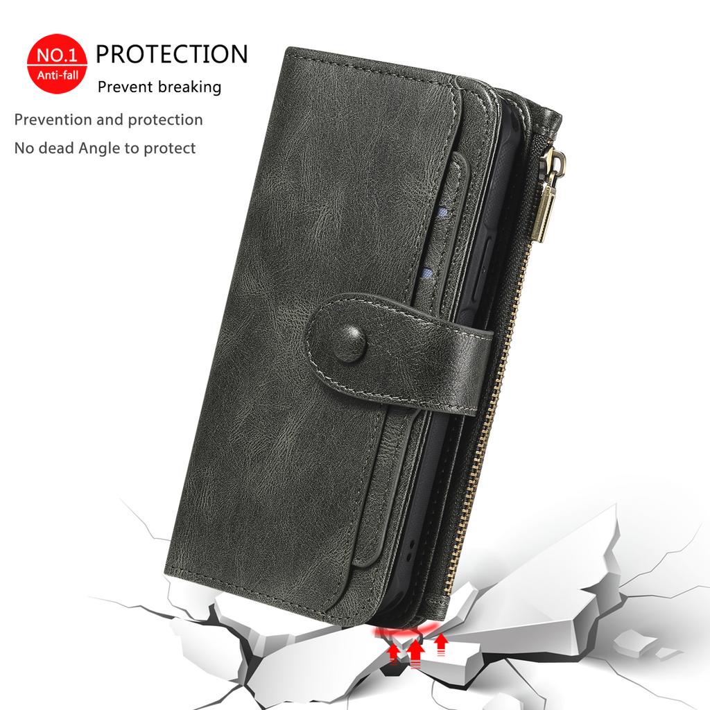 For iPhone 17 Pro Max Phone Case PU Leather Zipper Wallet Detachable Cover
