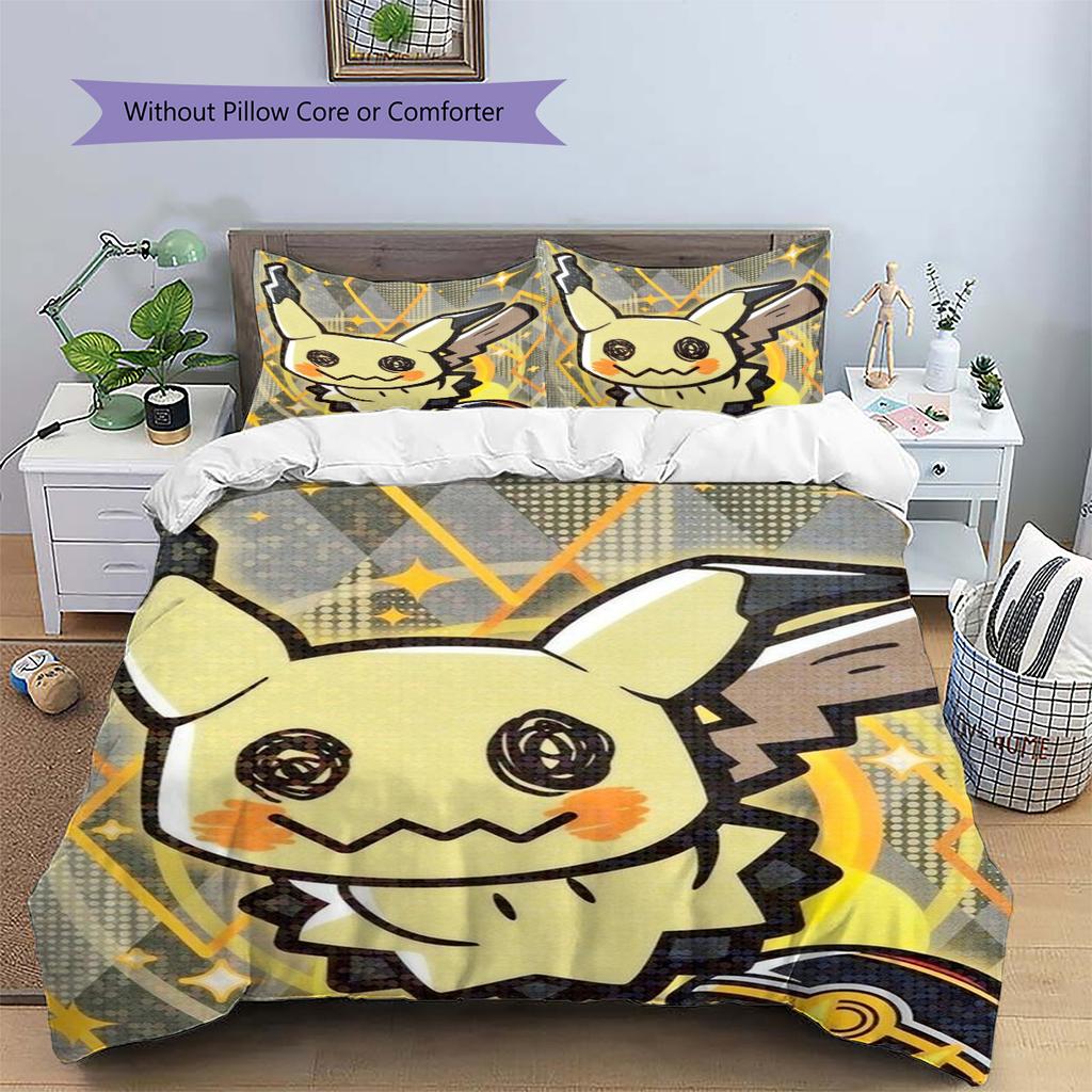 Pikachu Patterned Pillowcase & Duvet Cover Set Bedroom Bedding Perfect Gift for Anime Admirers.-TING