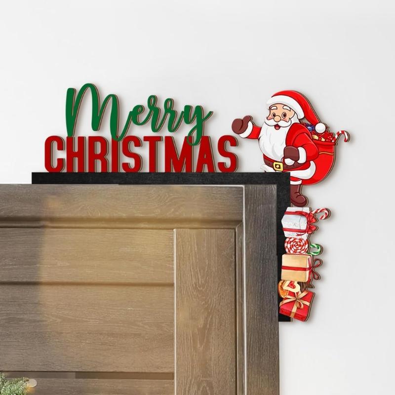 Creative Christmas Santa Ornament Wooden Door Hanger Ornament Wall Decoration For Holiday Party Supplies