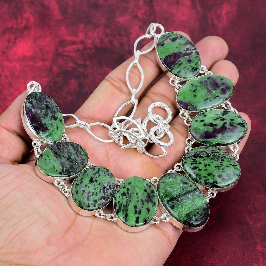 Ruby Zoisite Necklace Gemstone Jewelry, 925 Solid Sterling Silver Handmade Adjustable Chain Necklace, Latest Design Jewelry