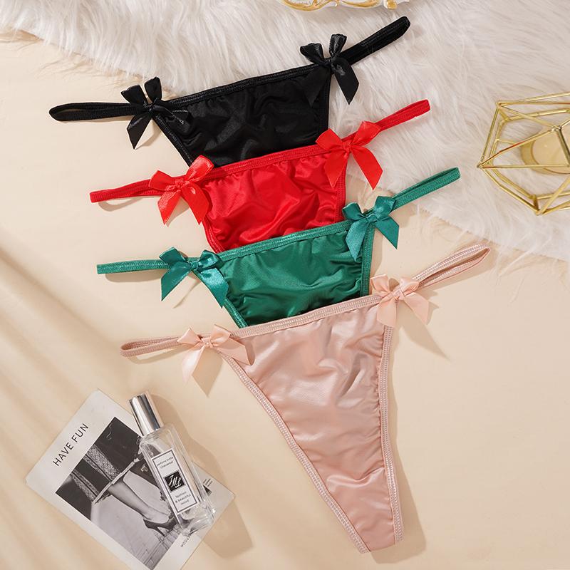 Hottie сексуальные стринги с цепочкой, бесшовные стринги с заниженной талией, милые трусики с бантом, женское хлопковое нижнее белье с промежностью
