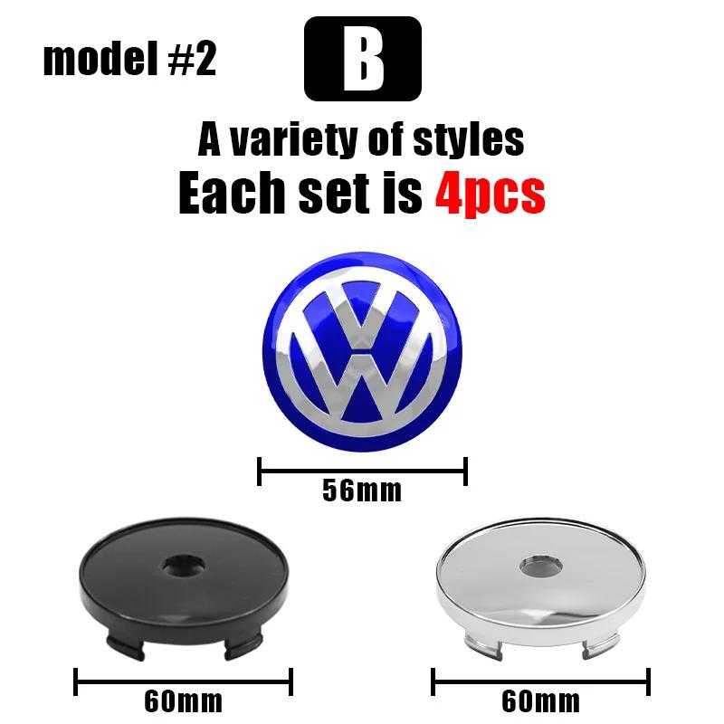 4Pcs 56mm 60mm Car Wheel Center Hub Cap Rim Cover Sticker Auto Accessories For Volkswagen Tiguan GTI GTD VW R Rline Golf Phaeton