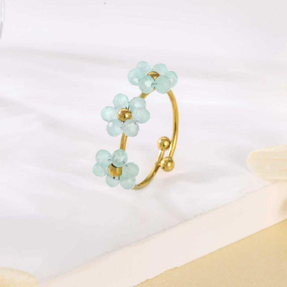 Colorful Flowers Open Ring Stainless Steel Finger Jewelry Fashion Flower Ring  For Women Girls