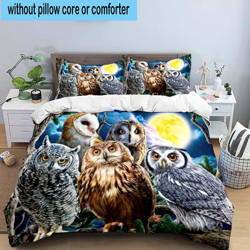 Night Owls In The Moonlight 3pcs Bedding,Including 1pc Duvet Cover And 2pcs Pillowcases Perfect for Christmas,Ideal for Bedroom, Dormitory