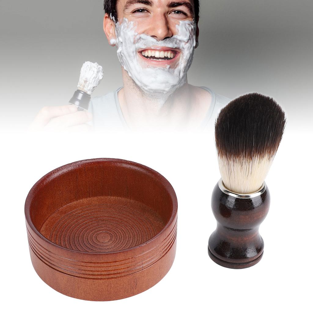 Wood Shaving Brush Set Grooming Kit Synthetic Hair Removes Debris Shaving Brush and Bowl for Men