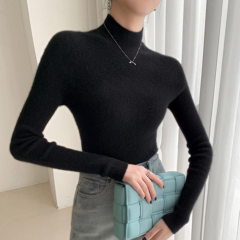 Women's Seamless Cashmere Half-High Neck Slim-Fit Sweater - Versatile Autumn/Winter Knitwear Base Layer