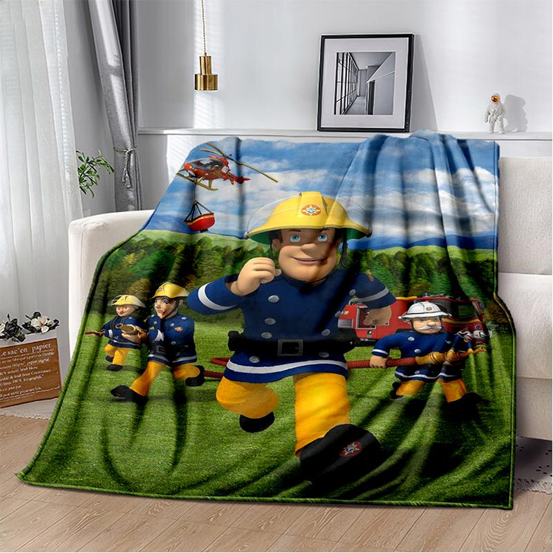 3D Classic Fireman Sam Child Cartoon Blanket,Soft Throw Blanket for Home Bedroom Bed Sofa Travel Picnic Cover Kids Gift