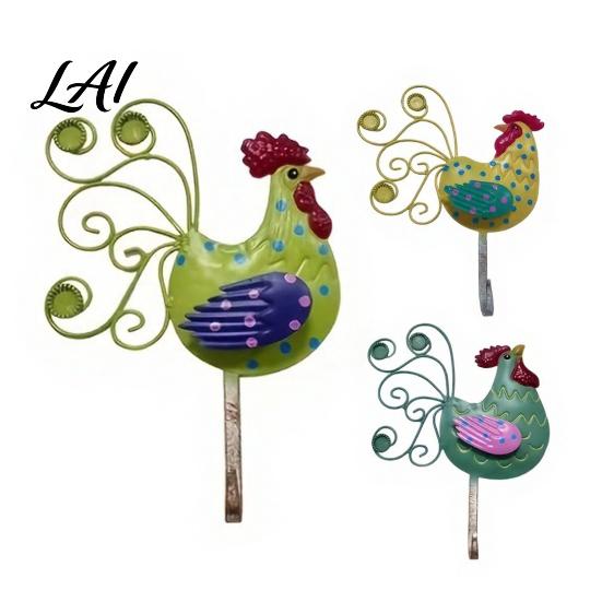 Farmhouse Wall Mounted Key Holder Painted Metal Rooster Hook Style 3D Iron Kitchen Storage Hook Decor for Keys Towels Decorative Hanging