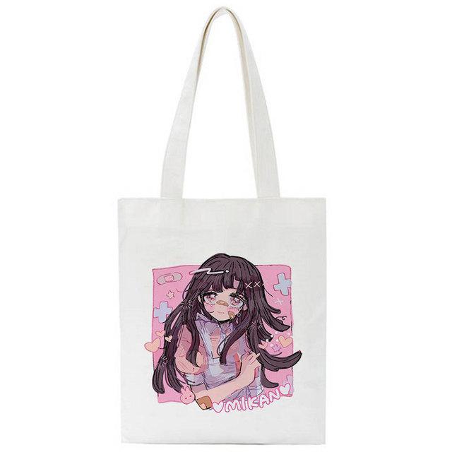 Милая женская парусиновая сумка с принтом Mikan Tsumiki, повседневная женская сумка большой вместимости Ulzzang с героями мультфильмов, 2021, сумки на плечо в стиле Харадзюку