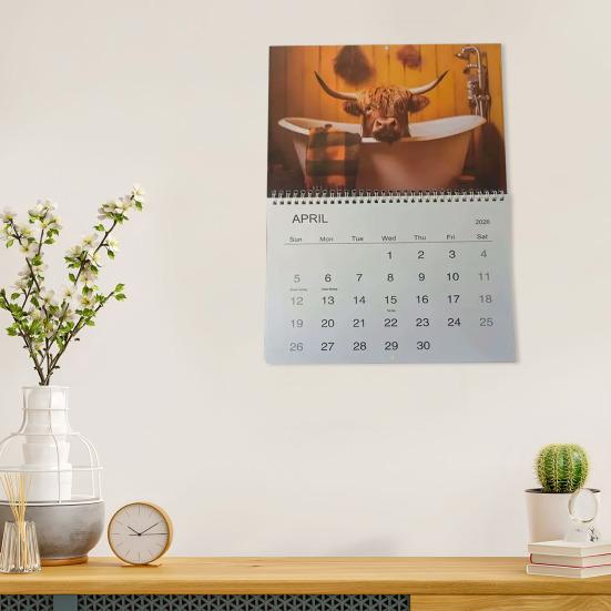 Highland Cow Calendar 2026 Scottish Cow Wall Calendar Hanging Monthly Planner Animal Calendar for Farmhouse Home Wall Decor