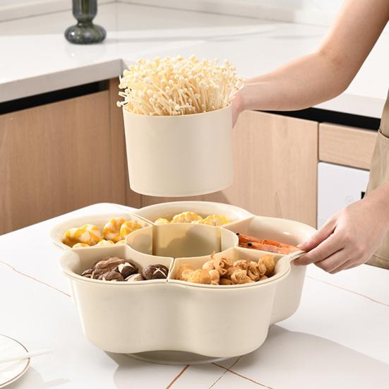 Горячий горшок Поднос для приготовления пищи 6/9 отделений Поворотное на 360° дренажное дно Пластиковая кухонная тарелка для мытья овощей Контейнер Блюдо