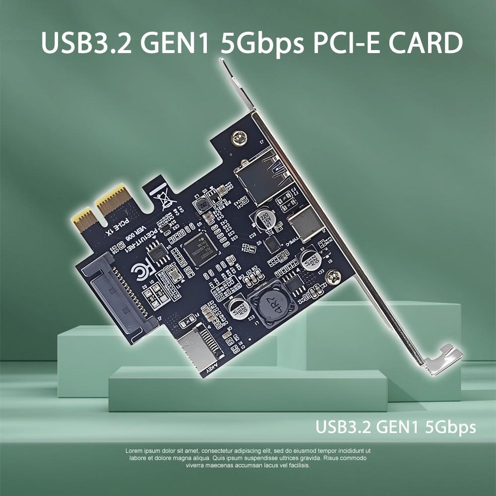 USB 3.2 Gen 1 Expansion Card with 5Gbps, USB-A, Type-C, and Type-E Ports, D720201 Controller