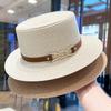 Elegant Belt Buckle Flat Top Sun Hat Children's Summer Travel Versatile Straw Hat Holiday British Sunscreen Top Hat