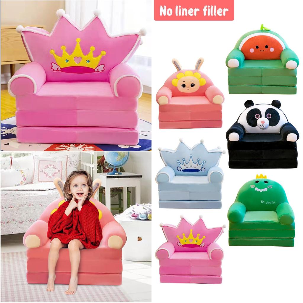 Plush Foldable Kids Sofa Cover  2 In 1 Foldable Children Sofa Cute Cartoon Lazy Sofa  Pillowcase Without Liner Filler