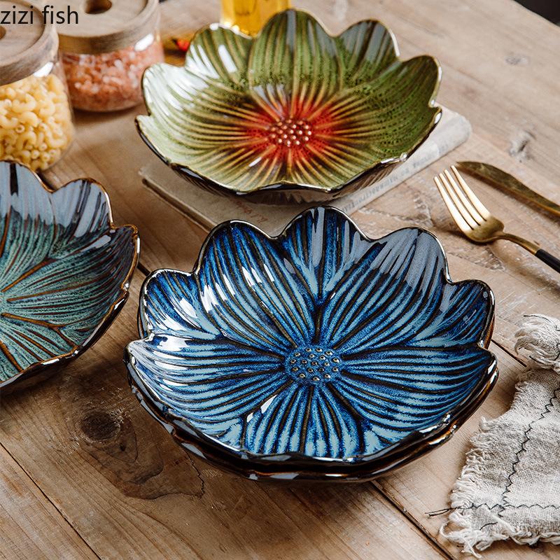 Керамическая обеденная тарелка в форме цветка Фруктовая тарелка Салатница Десертные тарелки Блюдо для димсамов Поднос для закусок Тарелки для суши Блюдо для сашими