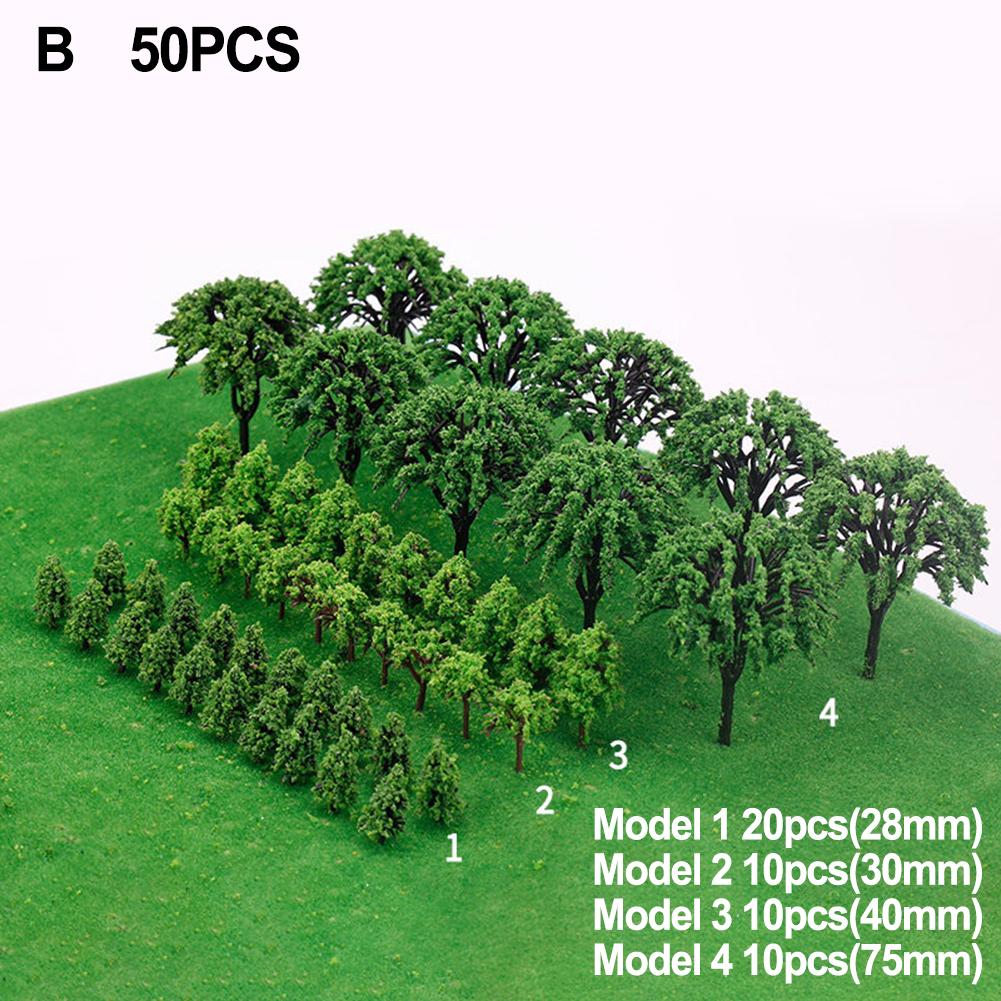 50Pcs Plastic Model Train Miniature Tree Scenery DIY Outdoor Landscape Railroad Building Accessory Sand Table Model Garden Decor