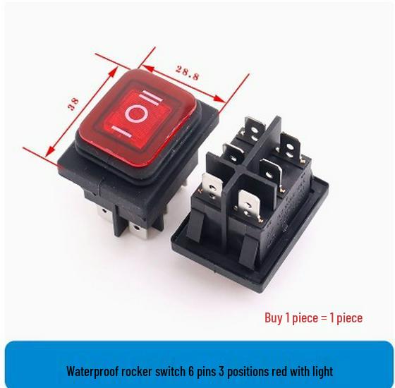 Waterproof 3-Position Rocker Switch KCD4, 4/6 Pins with Light, Anti-Collision Copper Pins, Boat-Style.