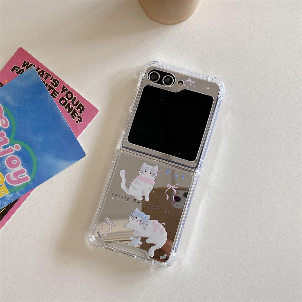 Cute Cartoon Butterfly Bracelet Case for Samsung Galaxy Z Flip 5 4 3 6 Flip5 Flip4 Cat Dog Mirror Make Up Wrist Chain Cover