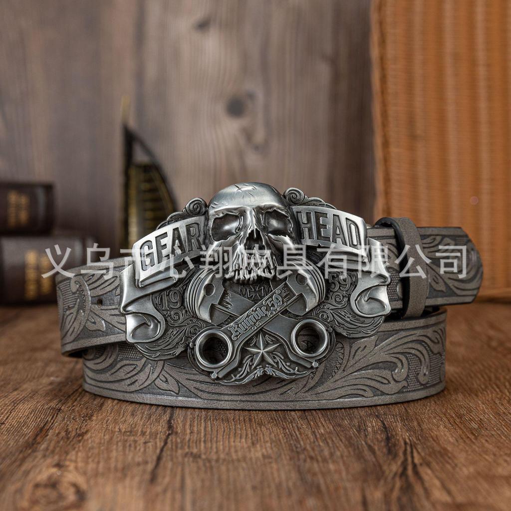 Европейский Рок Gearhead Череп Сплав Цинка Унисекс Кожаный Ремень из ПУ с Модным Дизайном Личности