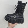 Dark Punk Heightened Lace-Up Girl Baby Martin Boots Women'S Metal Thick-Soled Mid-Tube Boots