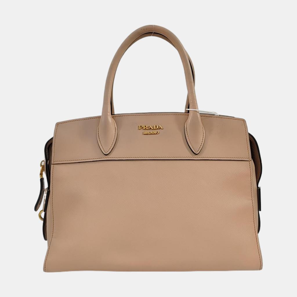 [Pre-Owned] Esplanade Beige Calfskin Crosshatch Tote Shoulder Crossbody Bag Gold Hardware Detachable Strap - Good #1BX7O0