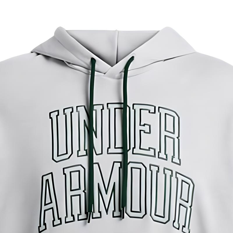 Under Armour Icon UA HWT Terry OS Hoodie American Retro Sports Casual Pullover Sweatshirt Men Hoodies Gray 1386549-011