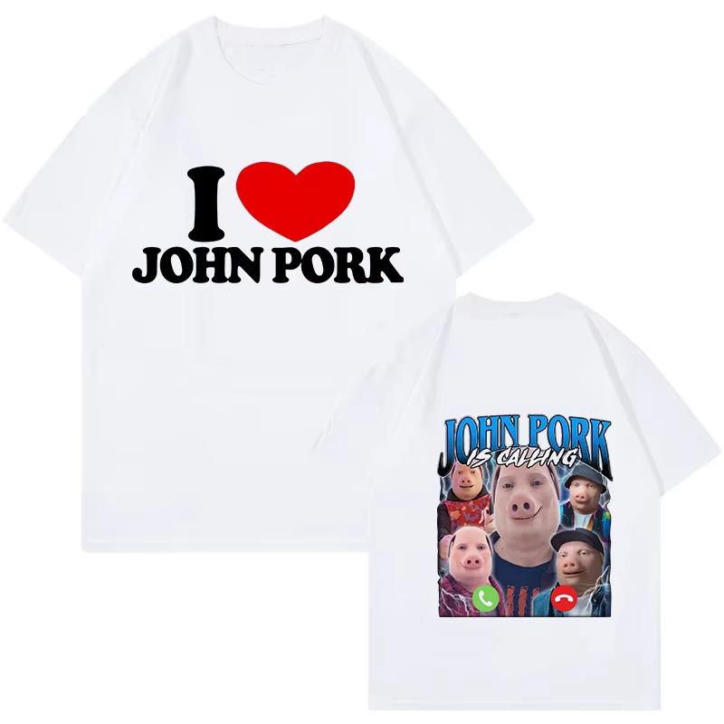 ВеснаЛето Новый МужскойЖенский John Pork Is Calling Answer Call Phone Печатная Хлопковая Футболка С Коротким Рукавом С Круглым Вырезом Футболка