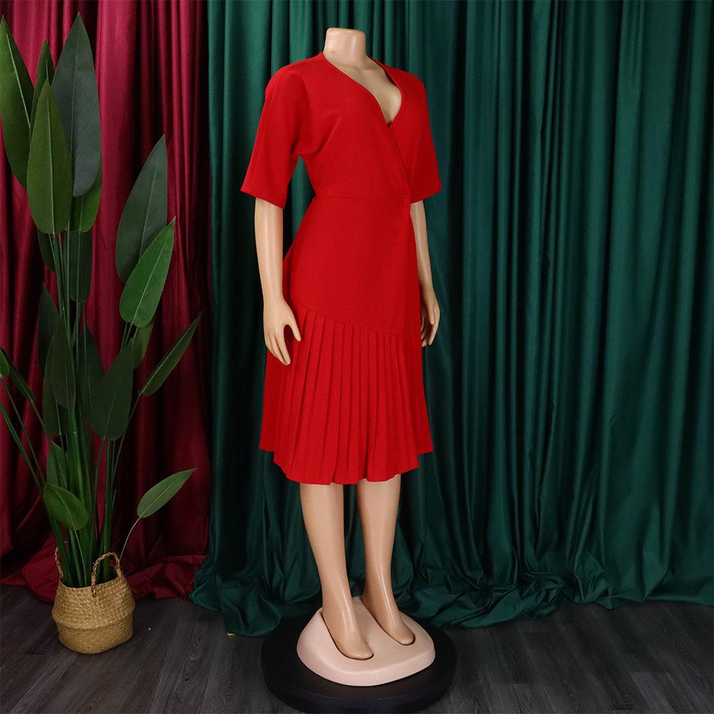 JKASHDK Женские модные летние весенние однотонные повседневные платья с v-образным вырезом и короткими рукавами и высокой талией