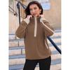 Women's Color Block Zip-Up Hoodie with Stand Collar and Pockets