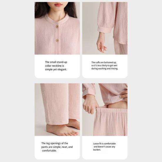 Женский хлопковый пижамный комплект, топ с длинным рукавом на пуговицах и длинные брюки, комплект для дома, повседневная двухпредметная одежда для сна