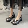 Модные женские туфли на плоской подошве из лакированной кожи в стиле ретро с квадратным носком, неглубокие лоферы на плоской подошве, черные, серые, офисные туфли для работы