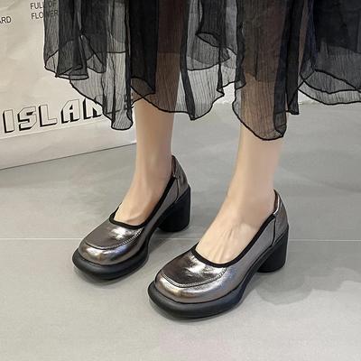 Женские туфли на плоской подошве из лакированной кожи в стиле ретро с квадратным носком, неглубокие лоферы на плоской подошве, черные, серые, офисные туфли для работы