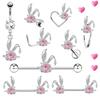 Pink Rabbit Navel Lip Nipple Belly Piercing Jewelry Ear Studs Nose Rings Belly Button Rings