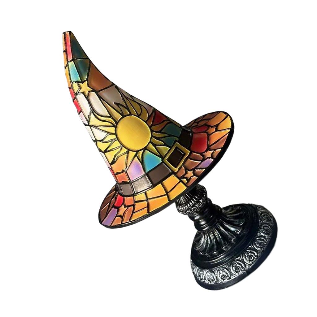 Gothic Halloween Night Light Witch Hat Lamp Handcrafted Resin Decor Mysterious Gothic Charm Ambient Glow