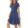Women's Summer Ruffle Sleeve Round Neck With Pocket Solid Color Casual Dresses